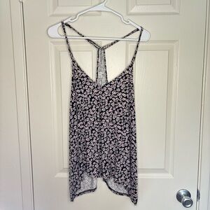 American Eagle Outfitters Tank Top Black White Floral Cross Back Size M